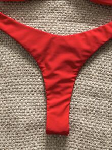 Elavelle Women's Solid Color Spaghetti Strap Starfish Metal Decor Sexy Bikini Set, Summer - Red - View 6