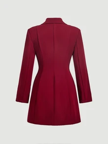 SHEIN MOD Ruched Waist Button Asymmetric Placket Burgundy Blazer Dress - Burgundy - View 4