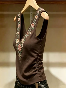 SHEIN [Printed Design] Summer Casual Floral Print Tank Top - Brown - View 4