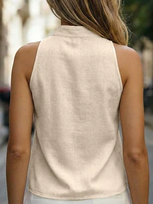 SHEIN [Printed Design] Women's Spring/Summer New Notched Neck Sleeveless Top With Exquisite Floral Print, Casual Boho Vintage And Elegant Street Style Design. Beige Vacation - Apricot - View 9