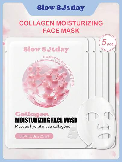 SlowSunday Collagen Moisturizing Face Mask 5 Pack, Hydrates And Nourishes, Deeply Hydrates And Soothes Skin, K Beauty, Korean Skin Care, Y2K, Ideal For Party, Suitable For Fall & Winter, Autumn Essential, Halloween & Christmas