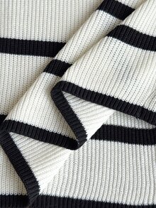 SHEIN Girls' Long-Sleeve Knit Cardigan With Black-And-White Stripes And Handmade Bows Autumn Fall - Black and White - View 5