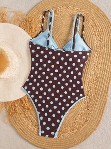 SHEIN Swim Women's One-Piece Plaid Swimsuit With Spaghetti Straps, Suitable For Beach Vacation, Spring/Summer - Blue - View 2
