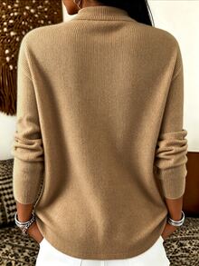 Trelyra Women's Solid Color Cowl Neck Long Sleeve Casual Top - Khaki - View 2