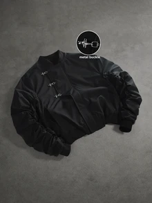 SLATEMANN Men's Metal Buckle Decor Jacket Coat - Black - View 2