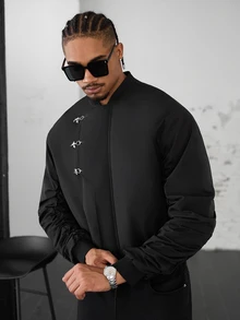 SLATEMANN Men's Metal Buckle Decor Jacket Coat - Black - View 1
