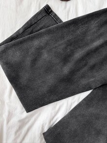 SHEIN Tall CURVE 大尺碼女款純色抽繩腰寬腿休閒寬鬆90年代街頭風傳統運動長褲 正式度假晚裝灰色夏季 - 深灰色 - 查看 8