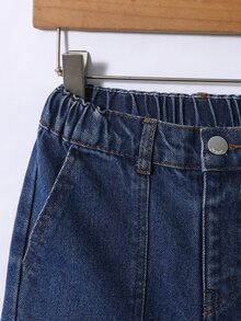 SHEIN 男童牛仔長褲，秋冬新品，深藍色，錐形寬鬆版型，多口袋設計，輕量柔軟牛仔布料，舒適穿著，時尚男孩必備，簡約休閒風格，適合四季，完美適用於日常穿著、拍照、購物、外出、聚會等，2026新款男童牛仔長褲 - 深色水洗藍 - 查看 6
