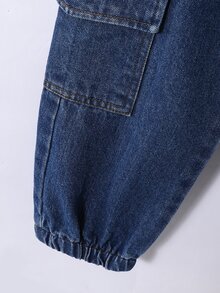 SHEIN 男童牛仔長褲，秋冬新品，深藍色，錐形寬鬆版型，多口袋設計，輕量柔軟牛仔布料，舒適穿著，時尚男孩必備，簡約休閒風格，適合四季，完美適用於日常穿著、拍照、購物、外出、聚會等，2026新款男童牛仔長褲 - 深色水洗藍 - 查看 8