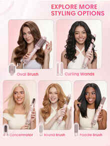 SHEGLAM HAIR Blowout Bliss All-In-One Multi-Styler, Sikat Pengering Rambut 5 in 1, Sikat Penambah Volume untuk Pengeringan Cepat, Pengeritingan Udara, Pengeritingan, Pelurusan & Penambah Volume, Anti-Frizz, Aliran Udara Kuat 2X Lebih Cepat Kering, Tegangan Universal untuk Penataan Rambut - Berwarna merah muda - View 10