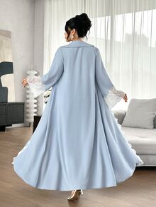 Graceveil Women's Contrast Lace Long Sleeve Elegant Arabic Abaya - Baby Blue - View 2