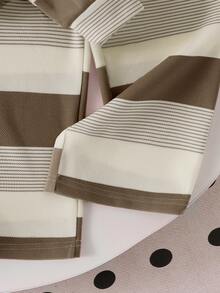 SHEIN Elladie kids 女童學院風 Polo 領 2 件套，海軍藍撞色翻領長袖上衣 + 高腰寬腿褲，經典馬術刺繡休閒套裝，春夏秋冬百搭運動風，適合校園與日常穿著 - 卡其色 - 查看 5