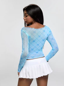 THE POWERPUFF GIRLS X SHEIN Women's Letter Cartoon Print Casual Daily Long Sleeve Top - Blue - View 2