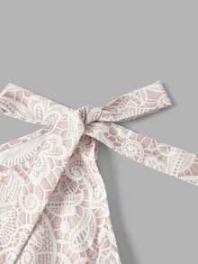 SHEIN MOD Floral Romantic French Bow Long Dress Wedding Garden Vacation Pink And White Summer - Apricot - View 6