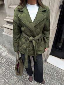 Aloruh Women's Autumn/Winter Army Green Waist-Cinching Drawstring Padded Coat - Army Green - View 6