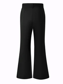 Manfinity CasualCool Men's Black Fashionable Waistband Metal Buckle Design Double Pleated Slightly Flared Wrinkle-Resistant Casual Commute Long Pants - Black - View 2