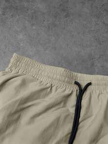 Gym Rark Men's Solid Color Long Sleeve Zip-Up Jacket And Shorts Sports Set, Gym - Khaki - View 3