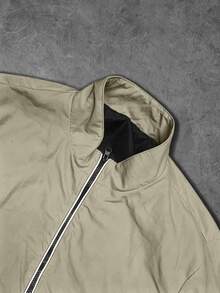Gym Rark Men's Solid Color Long Sleeve Zip-Up Jacket And Shorts Sports Set, Gym - Khaki - View 5