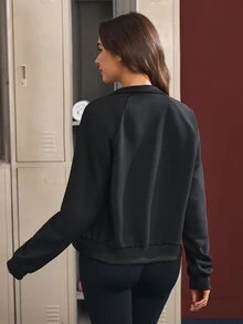 CourtClass CourtClass 女款條紋撞色拉鍊長袖運動夾克 - 黑色 - 查看 2