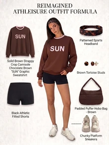 Fluxe Women's Letter Graphic Print Sweatshirt For Women, Scuba Fabric Contrast Color Double Layer Crewneck, Oversized Casual Pullover Long Sleeve Top Fall - Brown - View 9