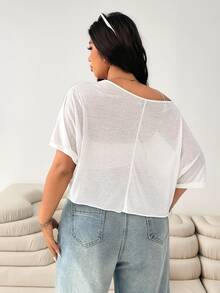 Solflare Plus Size White Casual T-Shirt, Fashionable For Summer Valentine's Day - White - View 3