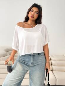 Solflare Plus Size White Casual T-Shirt, Fashionable For Summer Valentine's Day - White - View 5