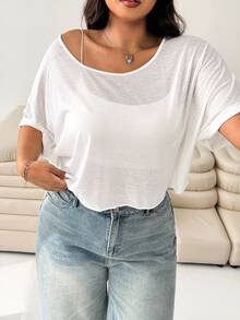 Solflare Plus Size White Casual T-Shirt, Fashionable For Summer Valentine's Day - White - View 6