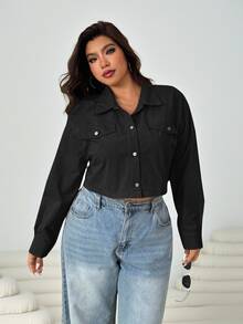 Solflare Plus Size Women's Black Long Sleeve Single-Breasted Casual Jacket Autumn Winter Fall - Black - View 5