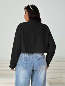 Solflare Plus Size Women's Black Long Sleeve Single-Breasted Casual Jacket Autumn Winter Fall - Black - View 2