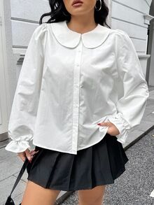 Solflare Plus Size White Casual Crew Neck Shirt Fall - White - View 5