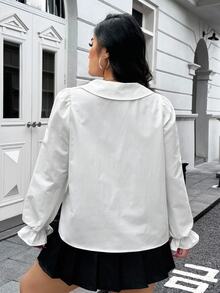 Solflare Plus Size White Casual Crew Neck Shirt Fall - White - View 3