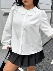 Solflare Plus Size White Casual Crew Neck Shirt Fall - White - View 8