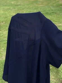 Solflare 大尺碼女款透視純色短袖單排扣襯衫，海軍藍夏季休閒性感外出度假風 - 藏蓝色 - 查看 5