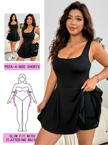 Solflare Plus Size Women's Sleeveless Romper, Solid Color Pockets,One Piece Outfit - Black - View 2