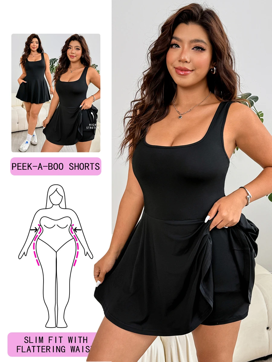 Solflare Plus Size Women's Sleeveless Romper, Solid Color Pockets,One Piece Outfit