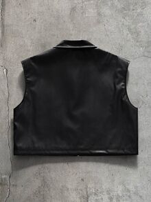 FeverCity Men's Solid Color Lapel Short Vest - Black - View 3