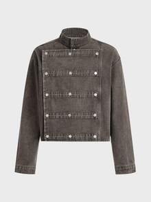 FeverCity Men's Washed Fashion 4-Button Long Sleeve Top - Brown - View 10