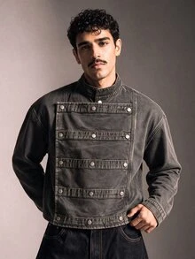 FeverCity Men's Washed Fashion 4-Button Long Sleeve Top - Brown - View 2