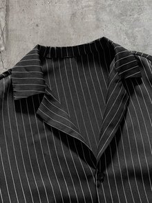 FeverCity Men's Striped Casual Daily Long Sleeve Shirt - Black - View 7