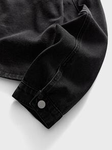 FeverCity Men's Washed Black Gray Asymmetrical Placket Long Sleeve Top - Black - View 8