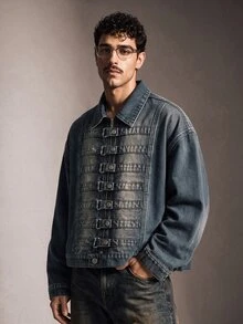 FeverCity 男士水洗復古時尚拉鍊與按扣長袖上衣 - 藍色 - 查看 2