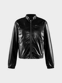 FeverCity Men's Lapel Long Sleeve Jacket And Coat - Black - View 5