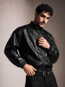 FeverCity Men's Lapel Long Sleeve Jacket And Coat - Black - View 2