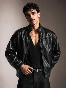 FeverCity Men's Lapel Long Sleeve Jacket And Coat - Black - View 9