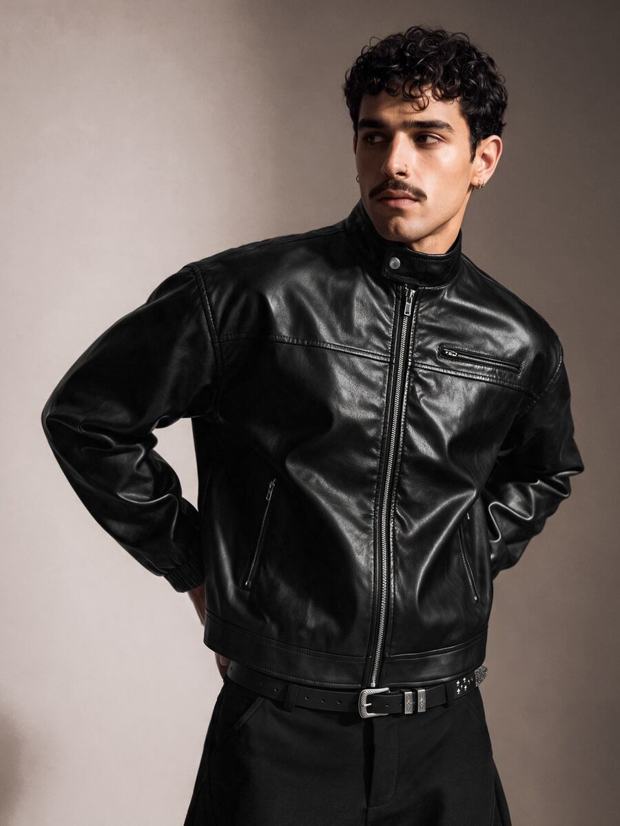 FeverCity Men's Lapel Long Sleeve Jacket And Coat - Black - View 1