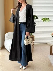 Yasmyna Spring/Summer Versatile Elegant Satin Polka Dot Commuter Fashion Slimming Women's Cardigan - Black - View 4