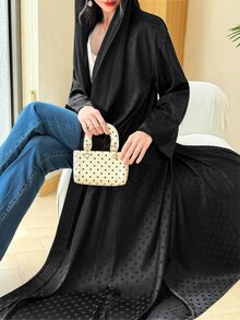 Yasmyna Spring/Summer Versatile Elegant Satin Polka Dot Commuter Fashion Slimming Women's Cardigan - Black - View 2