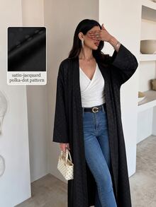 Yasmyna Spring/Summer Versatile Elegant Satin Polka Dot Commuter Fashion Slimming Women's Cardigan - Black - View 10