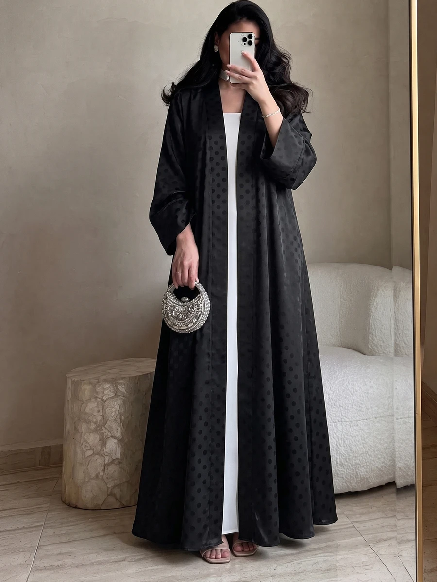 Yasmyna Spring/Summer Versatile Elegant Satin Polka Dot Commuter Fashion Slimming Women's Cardigan - Black - View 1