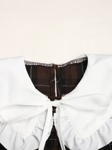 SHEIN 秋日童話風 2026 新款女童秋冬洋裝：深棕色格紋 + 大領設計，時尚青春，適合雙胞胎/姊妹穿搭 - 咖啡棕 - 查看 5
